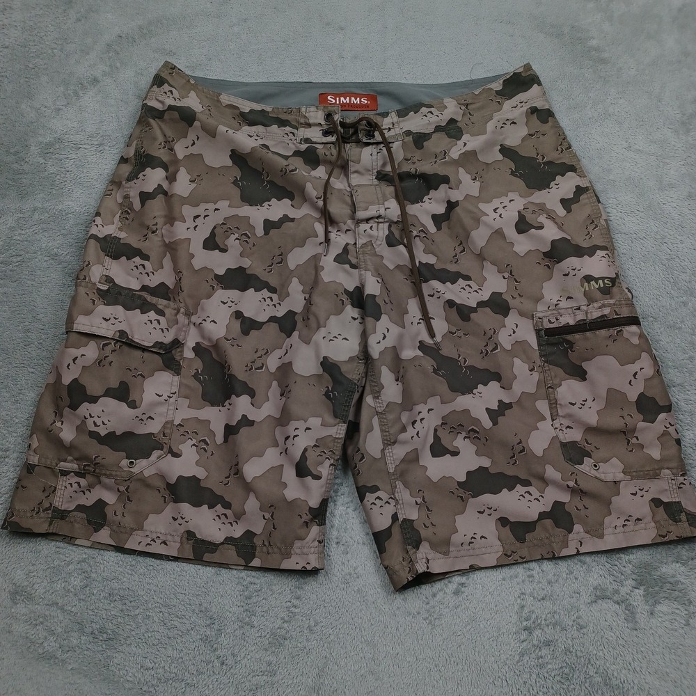 Simms Shorts Mens 36 Brown Camouflage Fishing Swimtrunks Outdoor Pockets